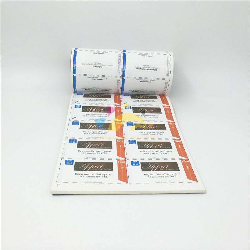 โบรชัวร์คูปองหนังสือ Conpon Tear off Perforation Lines Factory
